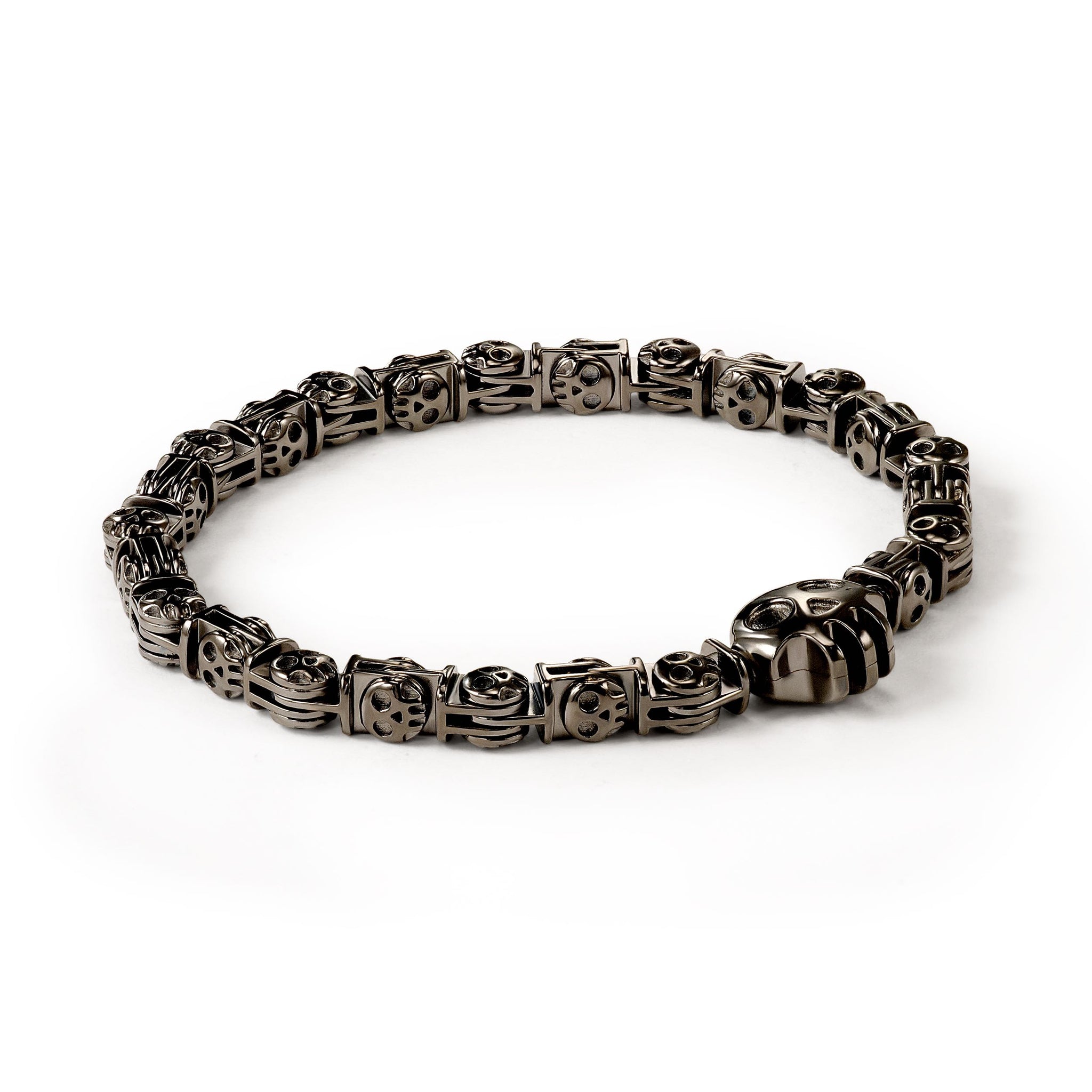 Pirata Large Silver Skull Link Bracelet with Ruthenium Black