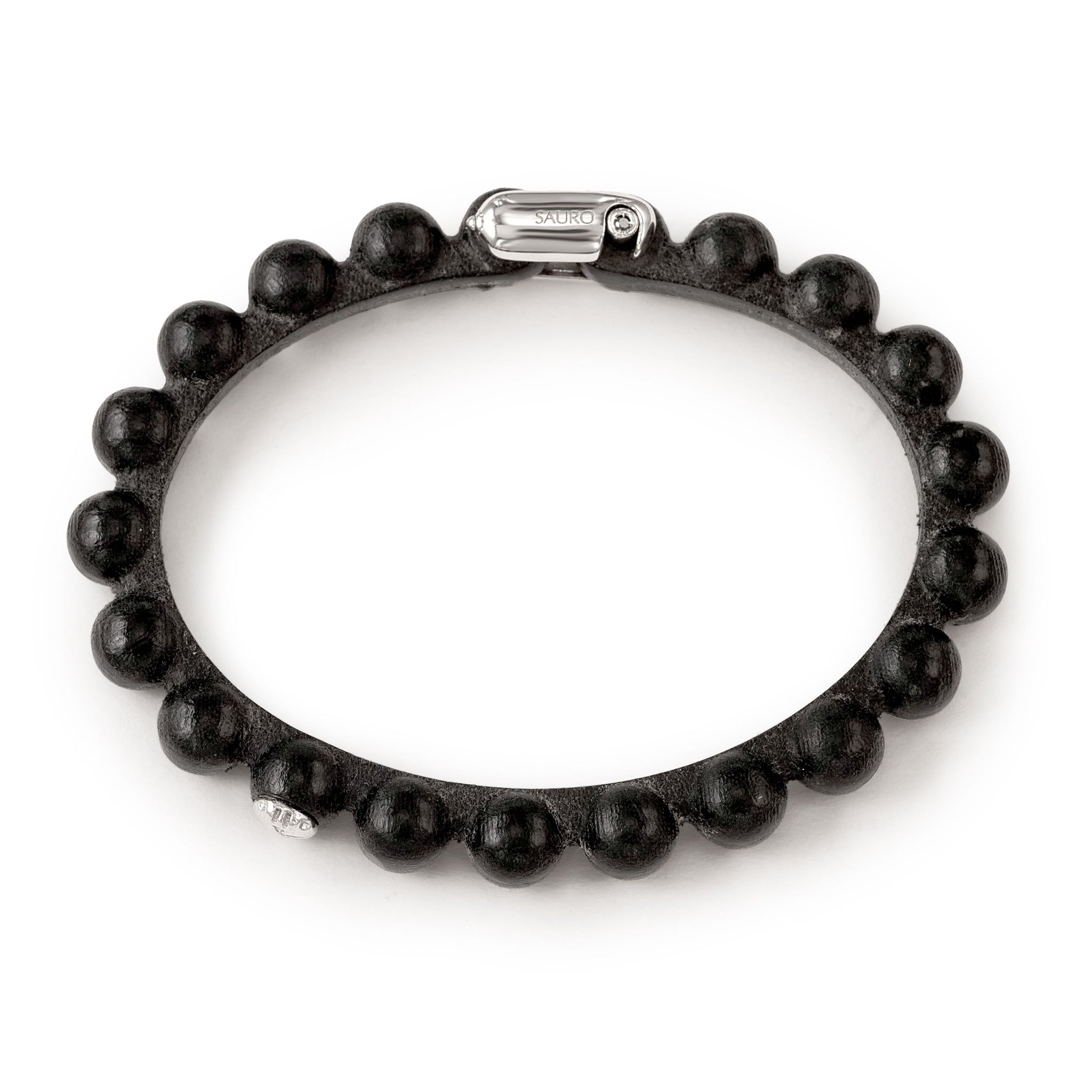 Pirata Black Leather Sphere Bracelet with Black Diamond Eyes