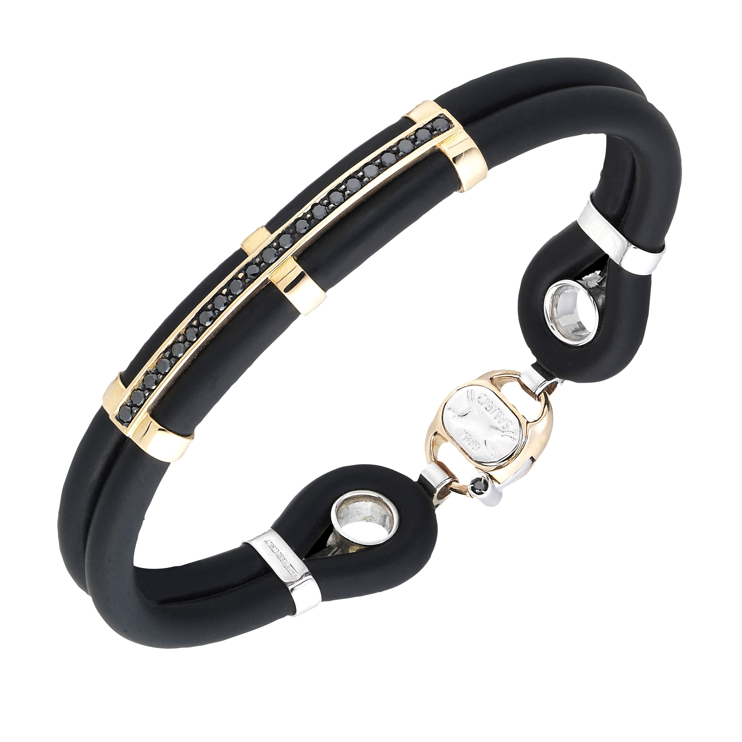 Large Gomma Diamond Bracelet 314 - $3,480 - 18 Kt Gold, Diamonds, Rubber  Italian Men\'s Bracelets | Sauro
