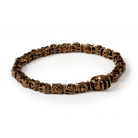 Pirata Large Silver Skull Link Bracelet with Chocolate Brown Finish