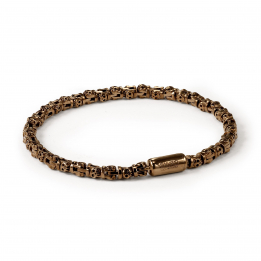 Pirata Silver Skull Link Bracelet with Chocolate Brown Finish