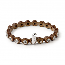 Pirata Brown Leather Bracelet with Silver Skulls