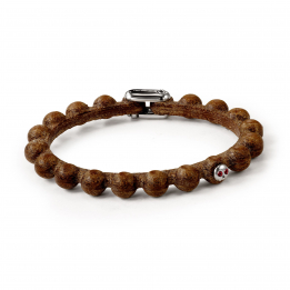 Pirata Brown Leather Sphere Bracelet with Ruby Eyes